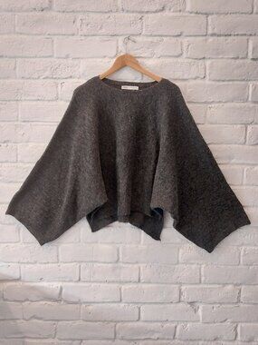 Zara Kimono Sweater Oversized Long Sleeve Womens M Gray Knit Pullover Wool Blend